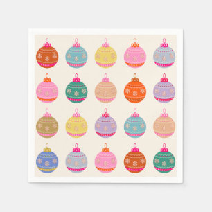 Retro Colourful Christmas Baubles Napkin