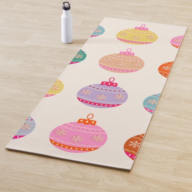 Retro Colourful Christmas Baubles Yoga Mat (In Situ)