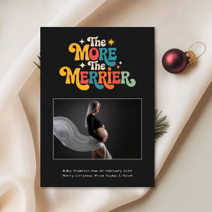 Retro Colourful Christmas Pregnancy Black Holiday Card