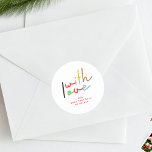 retro colourful Christmas with love return address Classic Round Sticker<br><div class="desc">***this design is part of a christmas holiday collection*** _______________________ this design template is fully editable and customizable by you the customer - click personalize further button if you with to move, add, delete or make major changes to the design _______________________ *if you have any DESIGN questions or need more...</div>