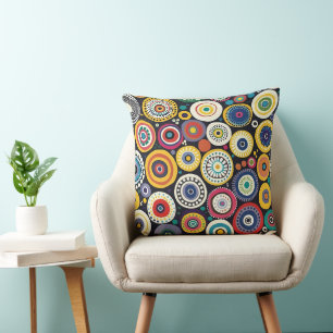 Retro Colourful Circles Pattern Throw Pillow