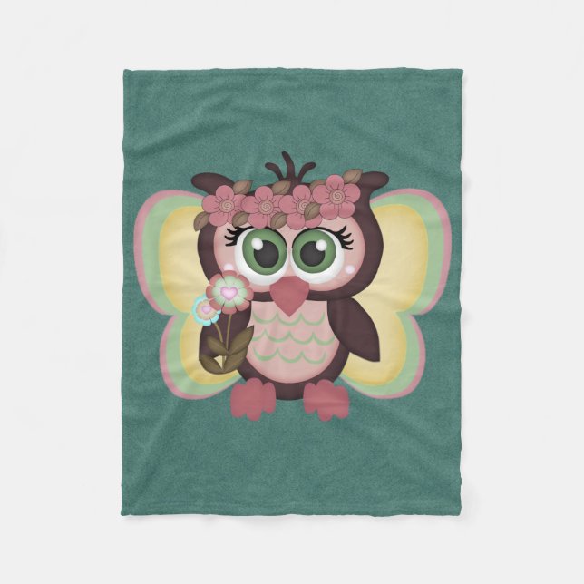 Retro Colourful Custom Owl Fleece Blanket (Front)