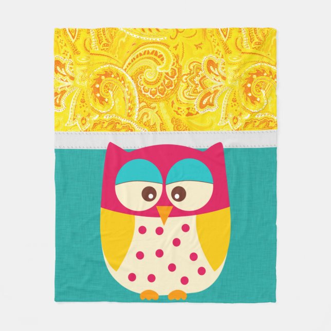 Retro Colourful Custom Owl Fleece Blanket (Front)