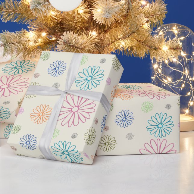 Retro Colourful Daisy Gift Wrapping Paper (Holidays)