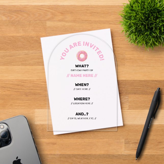 Retro Colourful Doughnuts Pattern Minimalist Fun P Acrylic Invitations (Insitu (Invitation Card))