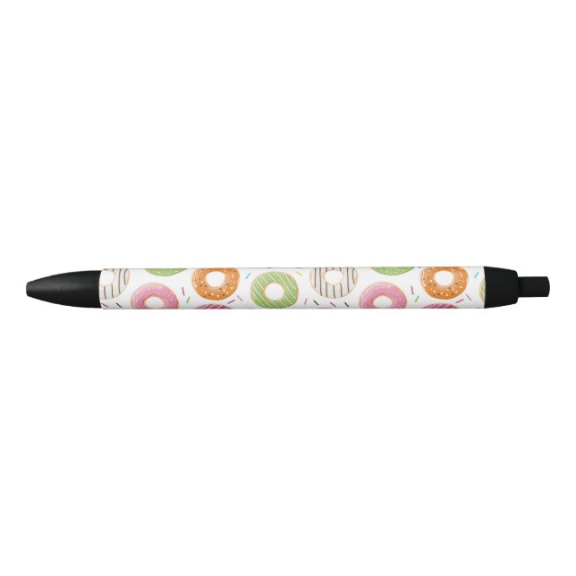 Retro Colourful Doughnuts Pattern Minimalist Fun P Black Ink Pen (Front)