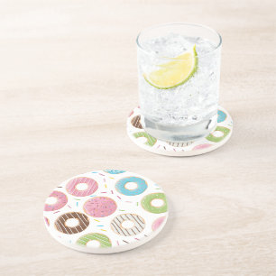 Retro Colourful Doughnuts Pattern Minimalist Fun P Coaster
