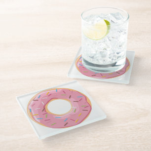 Retro Colourful Doughnuts Pattern Minimalist Fun P Glass Coaster