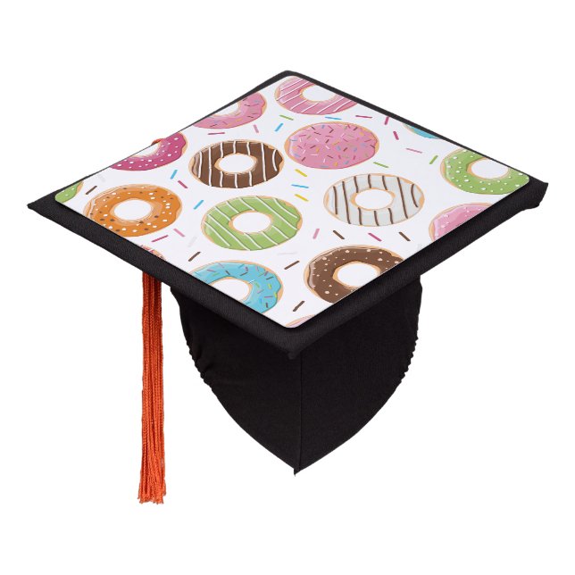 Retro Colourful Doughnuts Pattern Minimalist Fun P Graduation Cap Topper (Angled)