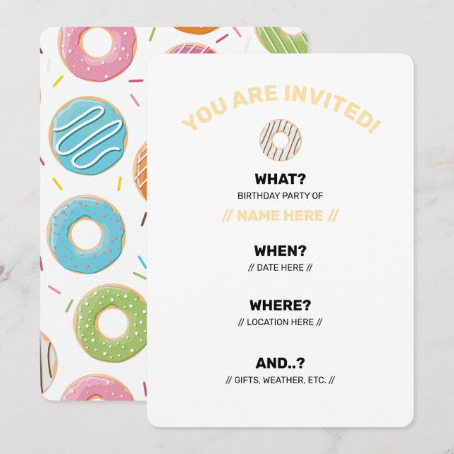 Retro Colourful Doughnuts Pattern Minimalist Fun P Invitation (Front/Back)