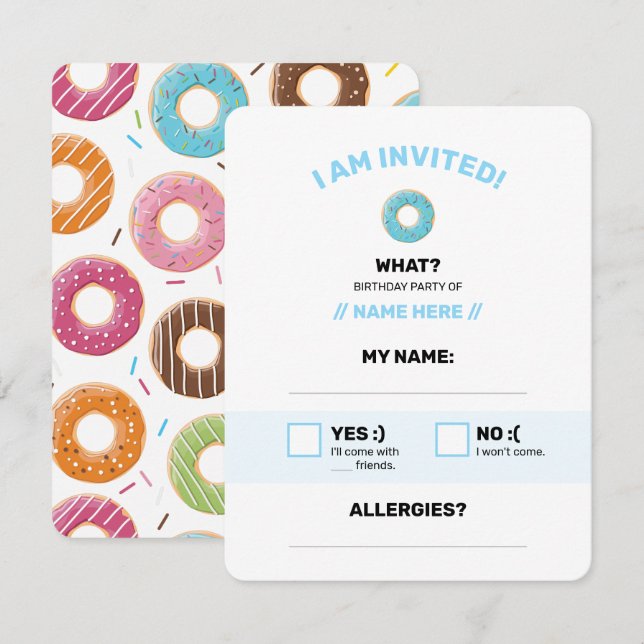 Retro Colourful Doughnuts Pattern Minimalist Fun P RSVP Card (Front/Back)