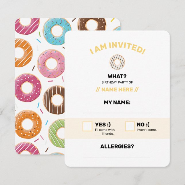 Retro Colourful Doughnuts Pattern Minimalist Fun P RSVP Card (Front/Back)