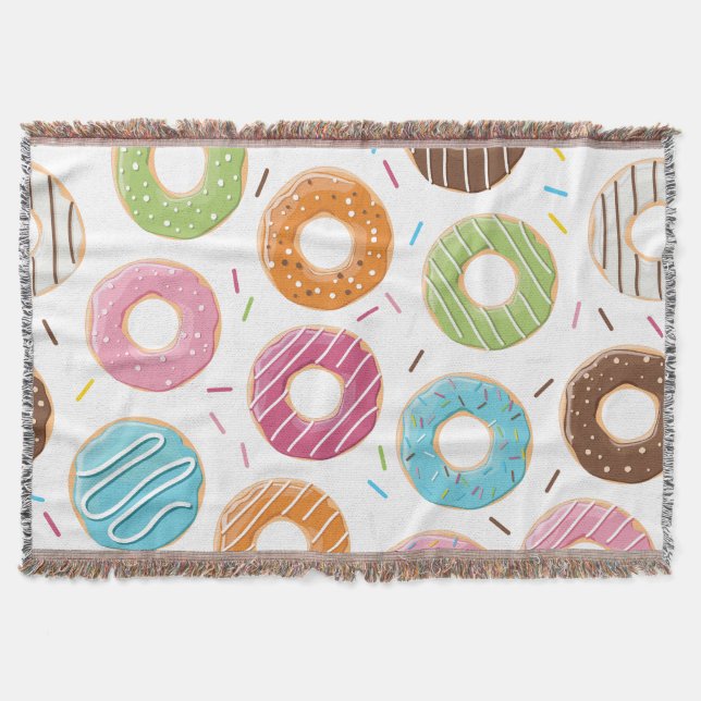 Retro Colourful Doughnuts Pattern Minimalist Fun P Throw Blanket (Front)