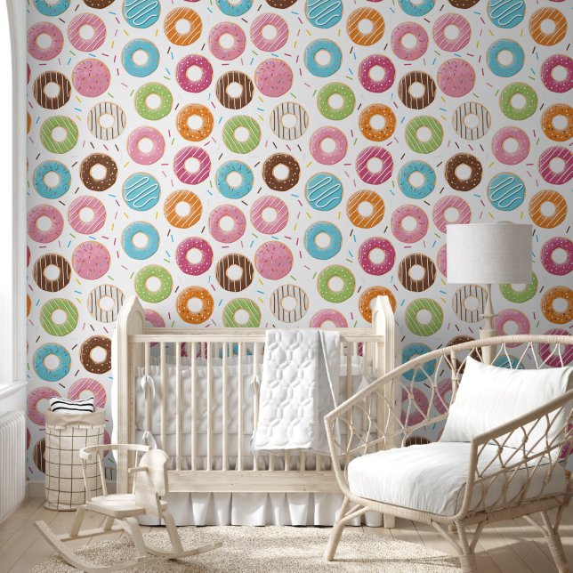 Retro Colourful Doughnuts Pattern Minimalist Fun P Wallpaper (Kids)