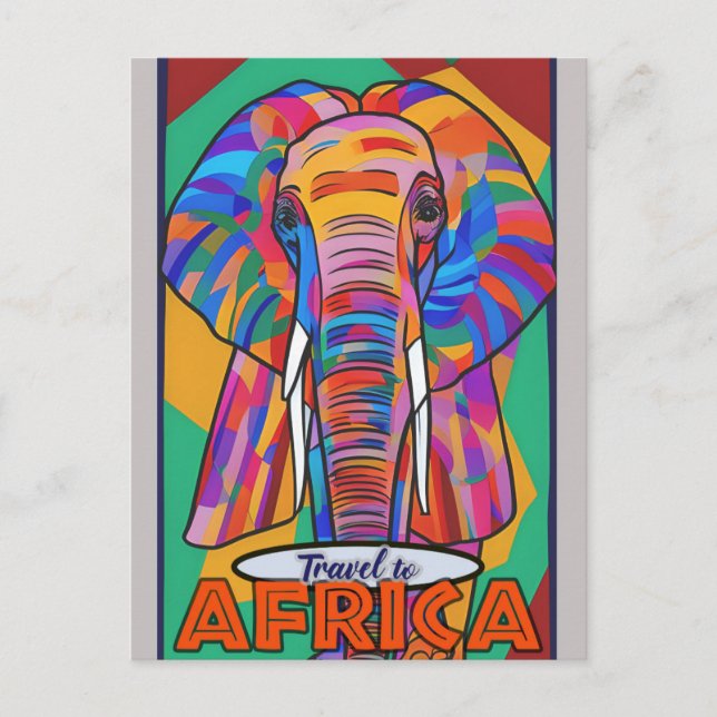 Retro Colourful Elephant Travel Africa Postcard (Front)