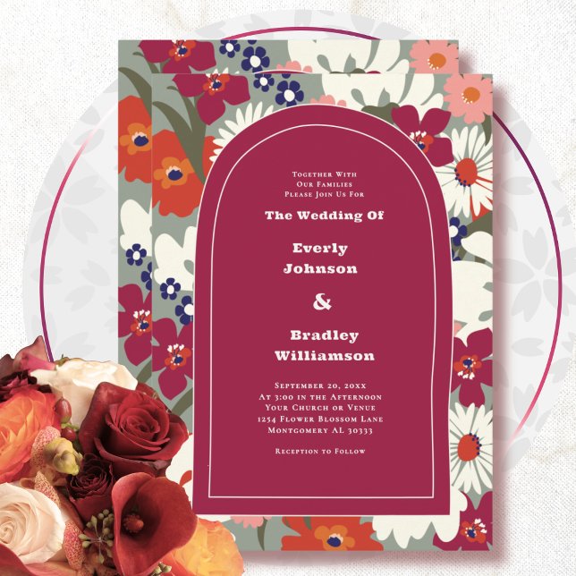 Retro Colourful Floral Boho Chic 70's Wedding Invitation (Creator Uploaded)