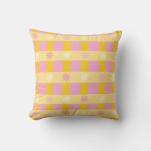 Retro Colourful Floral Chequerboard Pattern Throw Pillow