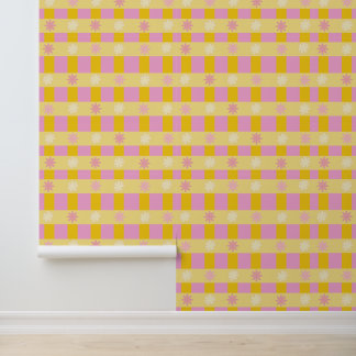 Retro Colourful Floral Chequerboard Pattern Wallpaper