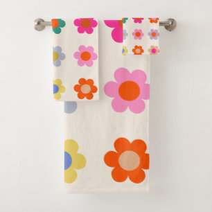 Retro Colourful Floral Preppy Abstract Flowers Bath Towel Set