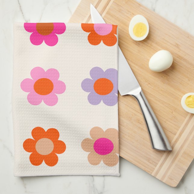 Retro Colourful Floral Preppy Abstract Flowers Kitchen Towel (Quarter Fold)