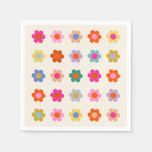 Retro Colourful Floral Preppy Abstract Flowers Napkin