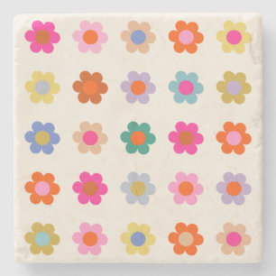 Retro Colourful Floral Preppy Abstract Flowers Stone Coaster