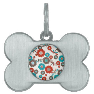 Retro Colourful Flower Dragonfly Pattern Pet Tag