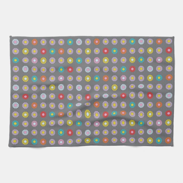 Retro Colourful Flower Kitchen Towel (Horizontal)