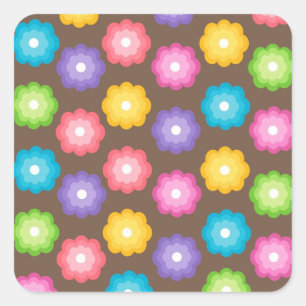 Retro Colourful Flower Pattern Square Sticker