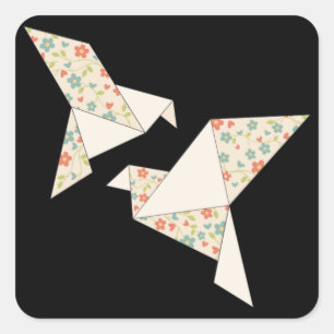 Retro colourful flowers on origami birds square sticker