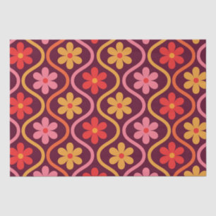 Retro Colourful Flowers on Vintage Ogee Pattern  Tissue Paper