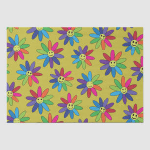 Retro colourful flowers with happy faces pattern tissue paper