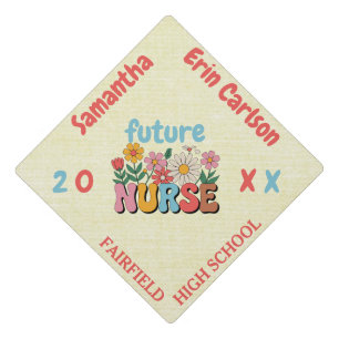 Retro Colourful Future Nurse Floral  Graduation Cap Topper