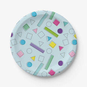 retro colourful geometric shapes paper plate
