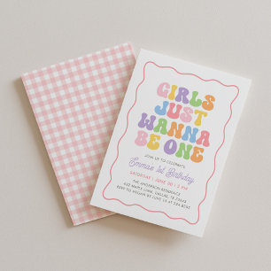 Retro Colourful Girls Just Wanna Be One Birthday Invitation