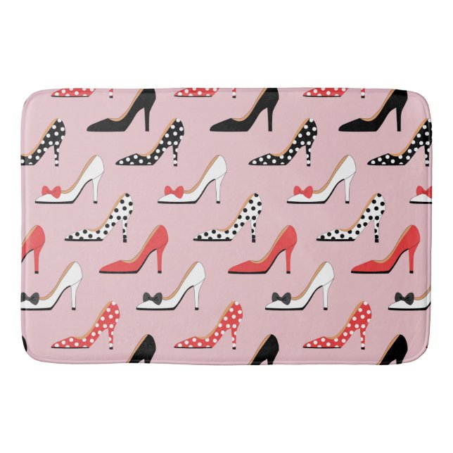 Retro Colourful Girly High Heel Pump Shoes Pattern Bath Mat (Front)