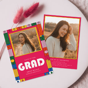 Retro Colourful Grad Graduate Photo Graduation Invitation