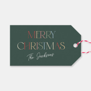 Retro Colourful Green Merry Christmas Gift Tags
