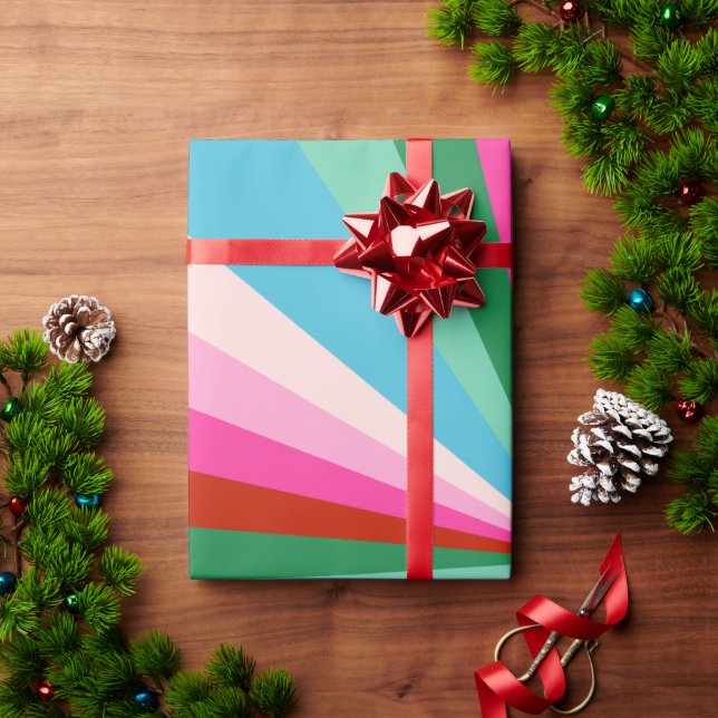 Retro Colourful Groovy Burst Stripes Christmas Wrapping Paper (Holiday Gift)
