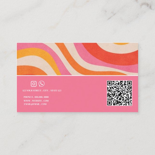 Retro colourful Groovy Funky QR Code Makeup artist Business Card (Back)