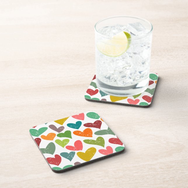 Retro Colourful Groovy Valentine Hearts Pattern Coaster (Right Side)