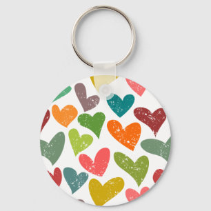 Retro Colourful Groovy Valentine Hearts Pattern Keychain