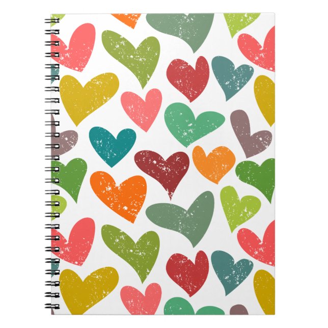 Retro Colourful Groovy Valentine Hearts Pattern Notebook (Front)