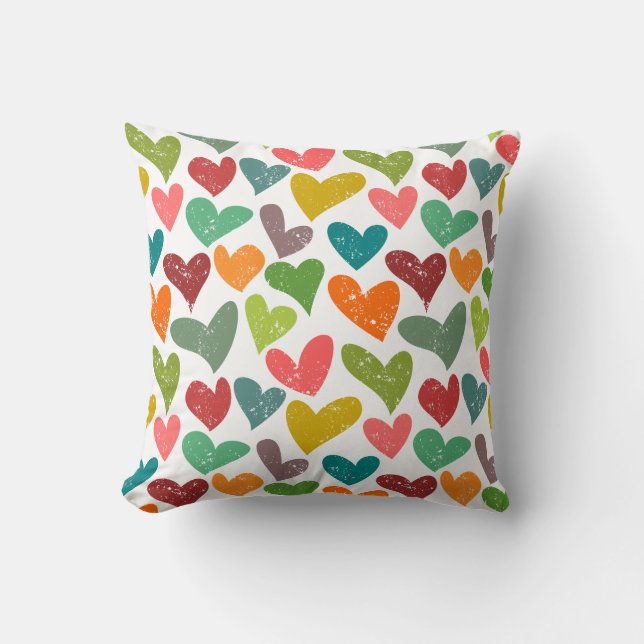 Retro Colourful Groovy Valentine Hearts Pattern Throw Pillow (Front)