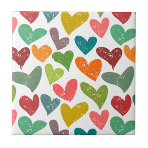 Retro Colourful Groovy Valentine Hearts Pattern Tile