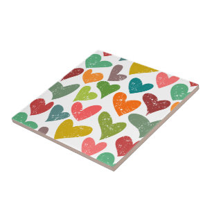 Retro Colourful Groovy Valentine Hearts Pattern Tile