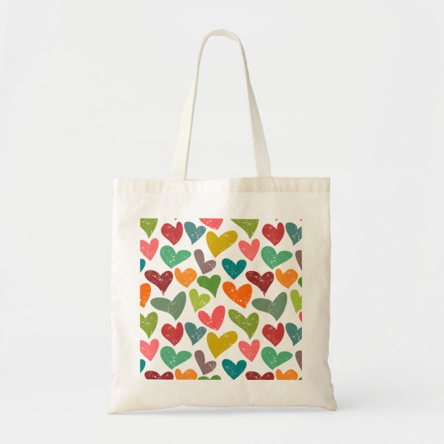 Retro Colourful Groovy Valentine Hearts Pattern Tote Bag (Front)