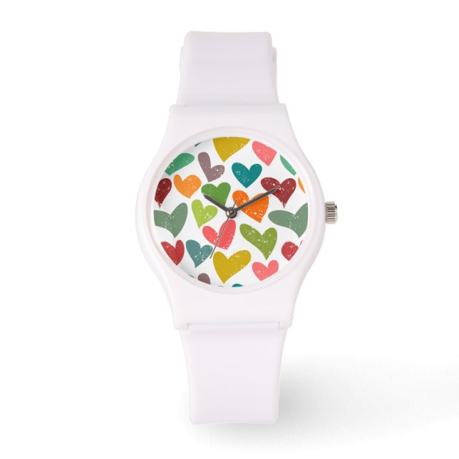 Retro Colourful Groovy Valentine Hearts Pattern Watch (Front)