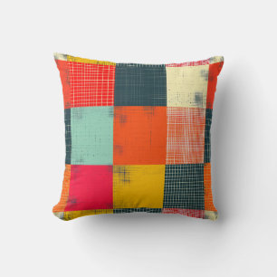 Retro Colourful Grunge Plaid Patchwork Pattern Throw Pillow