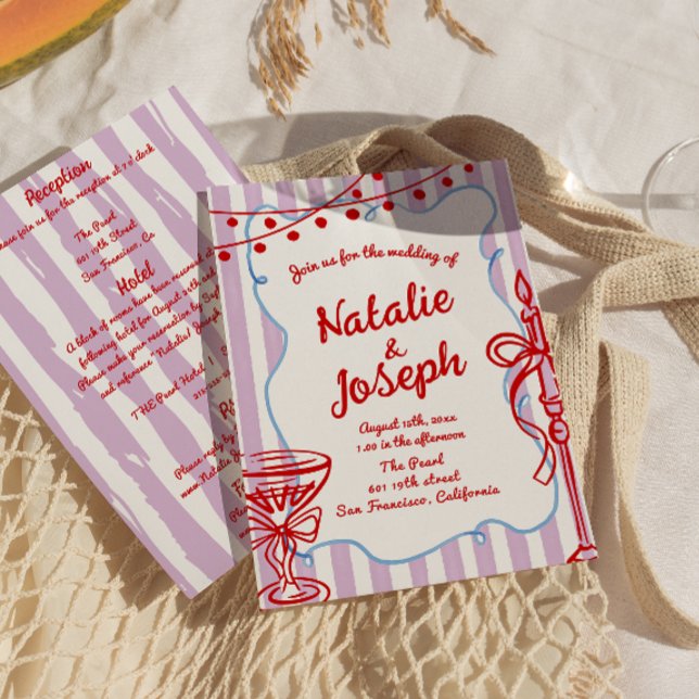 Retro Colourful Hand Drawn All In One Fun Wedding Invitation (Creator Uploaded)